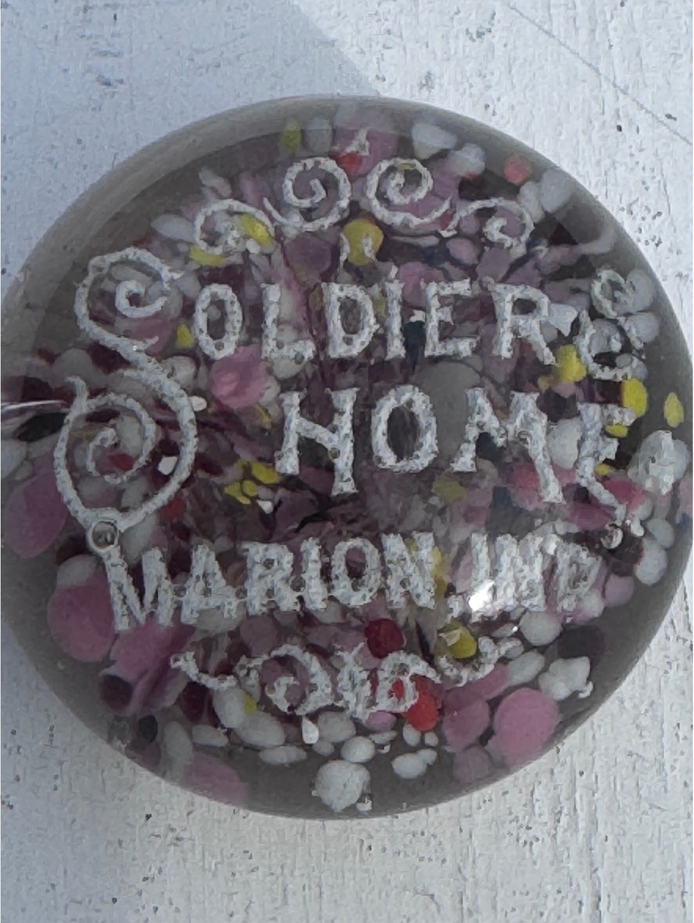 Antique Soldiers Home Marion Indiana Controlled Bubble Glass Paperweight 3.5”